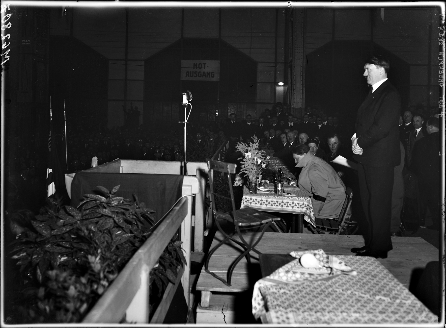 Adolf Hitler makes a speech in Nuremberg's Festhalle of Luitpoldhain (Heinrich Hoffmann photo)